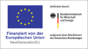 Logo zur Förderung des Fernwärmeprojekts der Stadtwerke Ditzingen. Finanziert von der Europäischen Union NextGenerationEU und gefördert durch das Bundesministerium für Wirtschaft und Energie aufgrund eines Beschlusses des Deutschen Bundestages.
